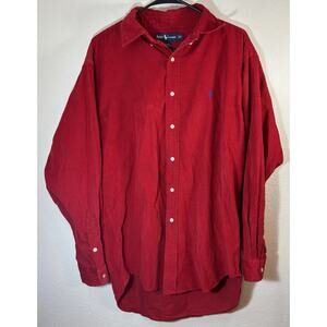 Ralph Lauren VTG Corduroy Men's M Red Button Down 100% Cotton Long Sleeve